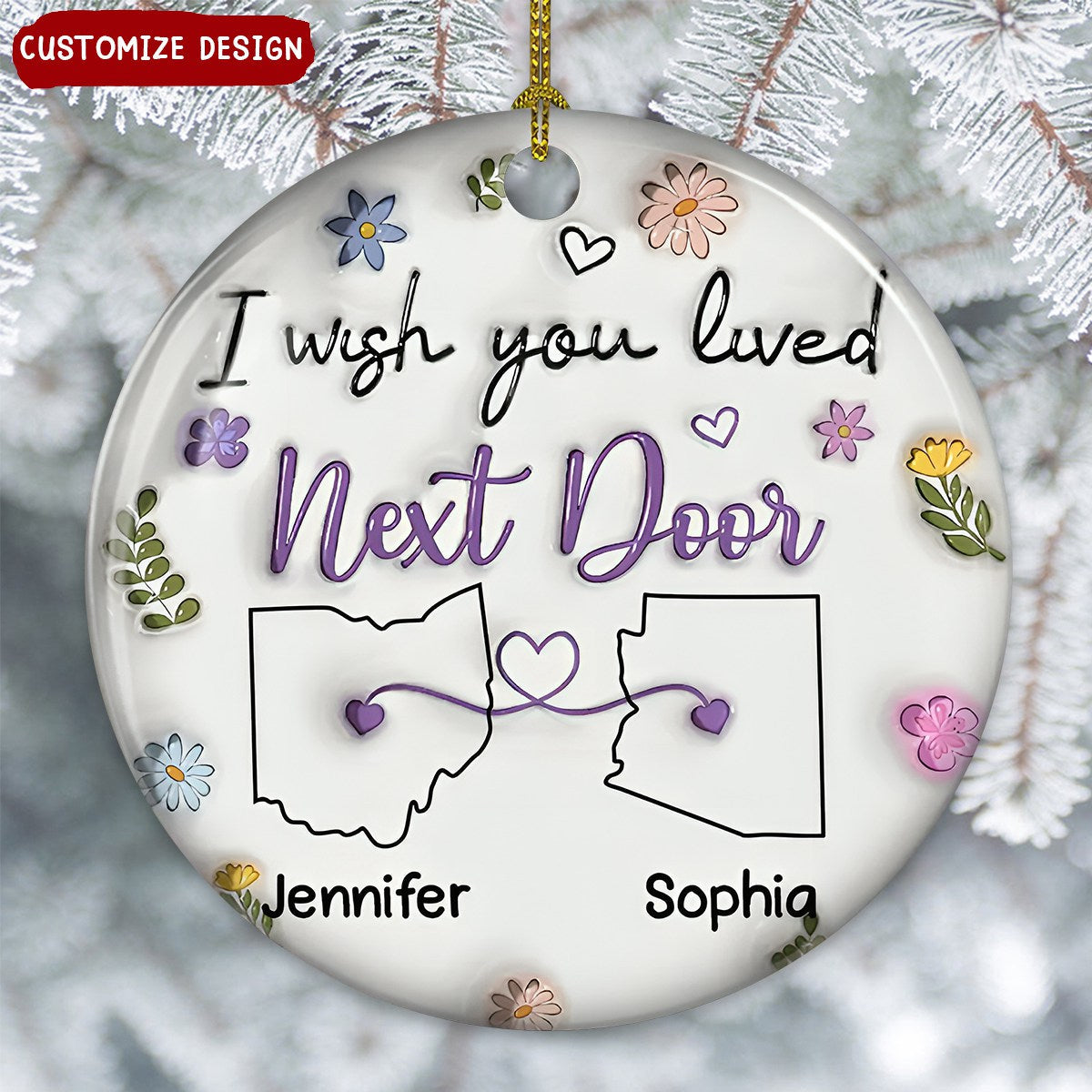 2024 New Release - I Wish We Lived Closer - Personalized 3D Inflated Effect Ceramic Ornament, Gift For Sister, Family