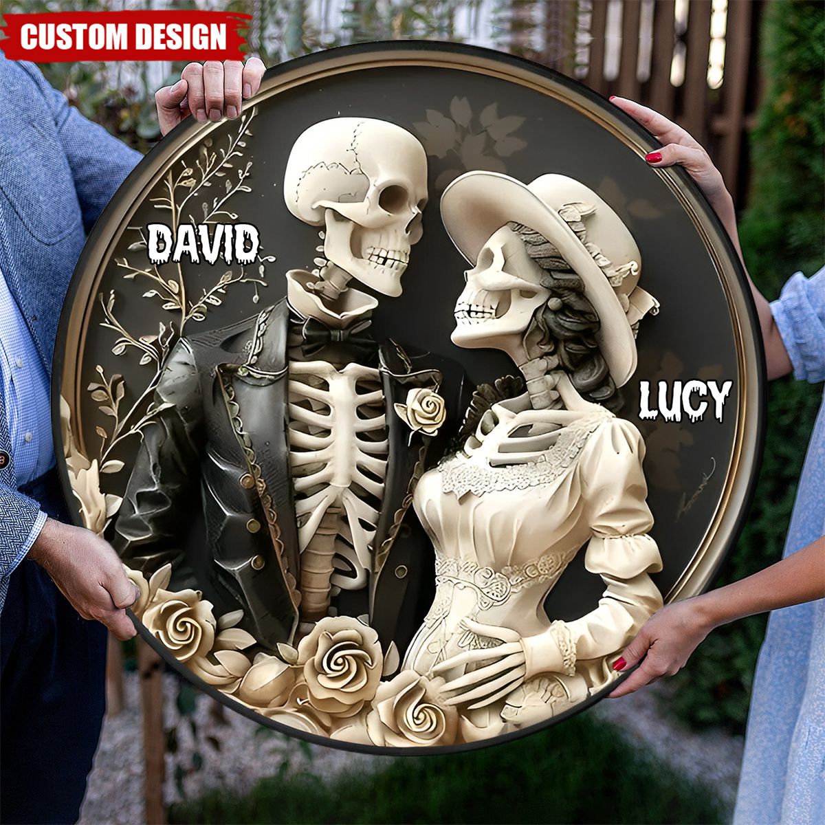 Skull Couple Personalized Wood Sign