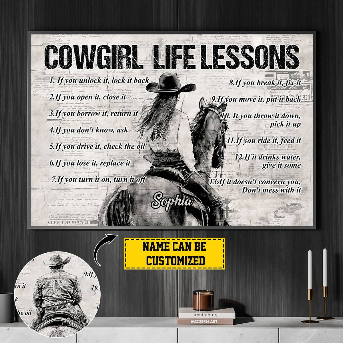 Personalized Motivational Cowgirl And Cowboy Poster-Poster Gift For Rodeo Lovers