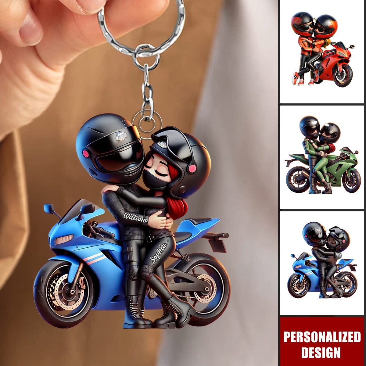 Motorcycle Pretty Cartoon Couple-Personalized Keychain-Anniversary Birthday Gift For Him, For Biker Couple