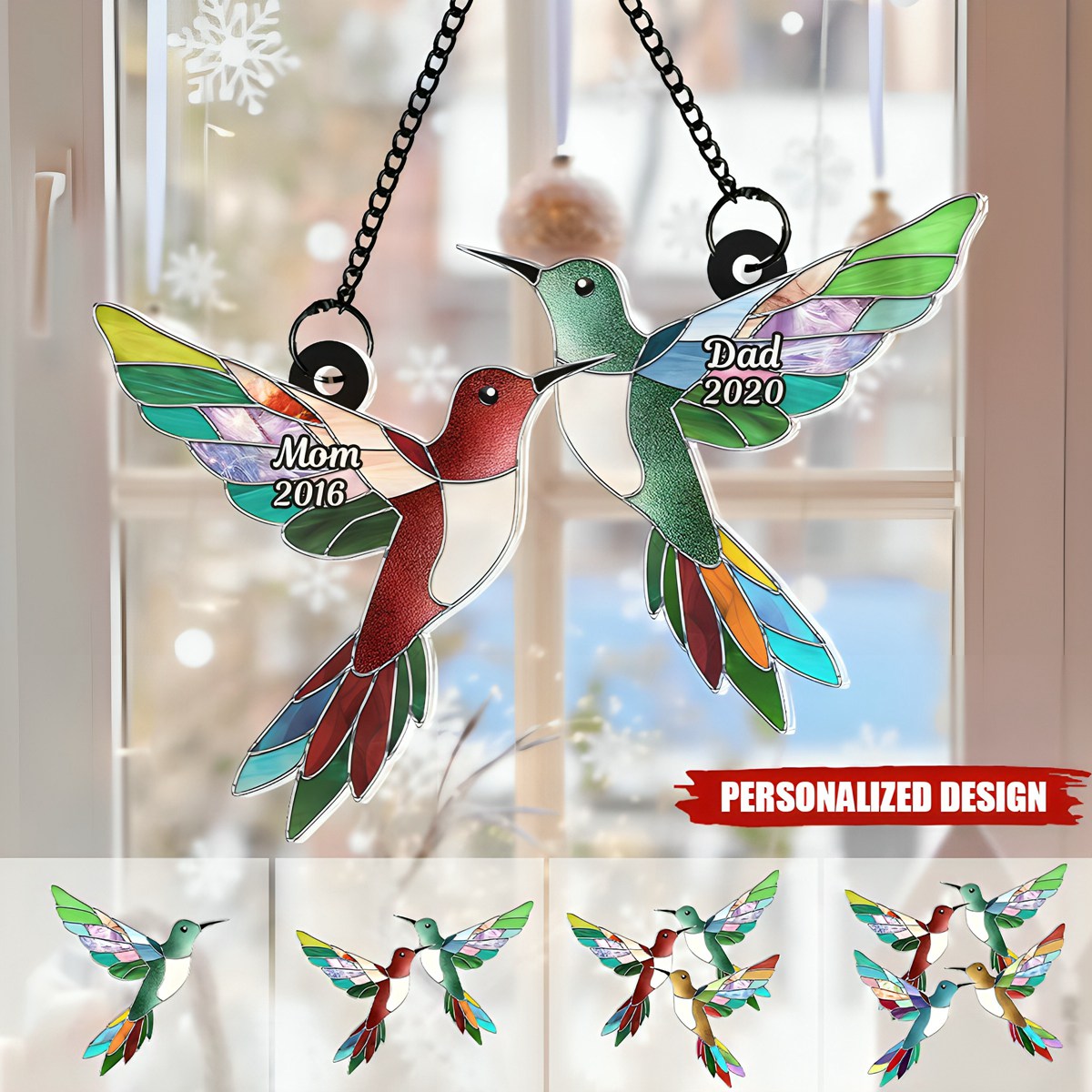 Stained Hummingbirds - Personalized Suncatcher