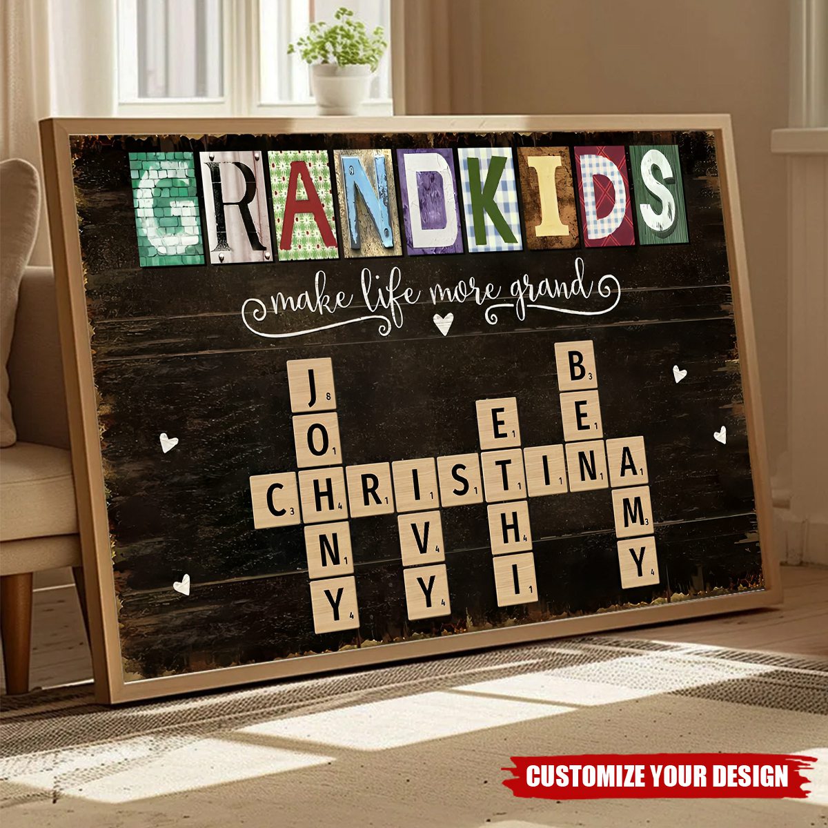 Personalized Grandkids Names Scrabble Gift For Grandparents Poster