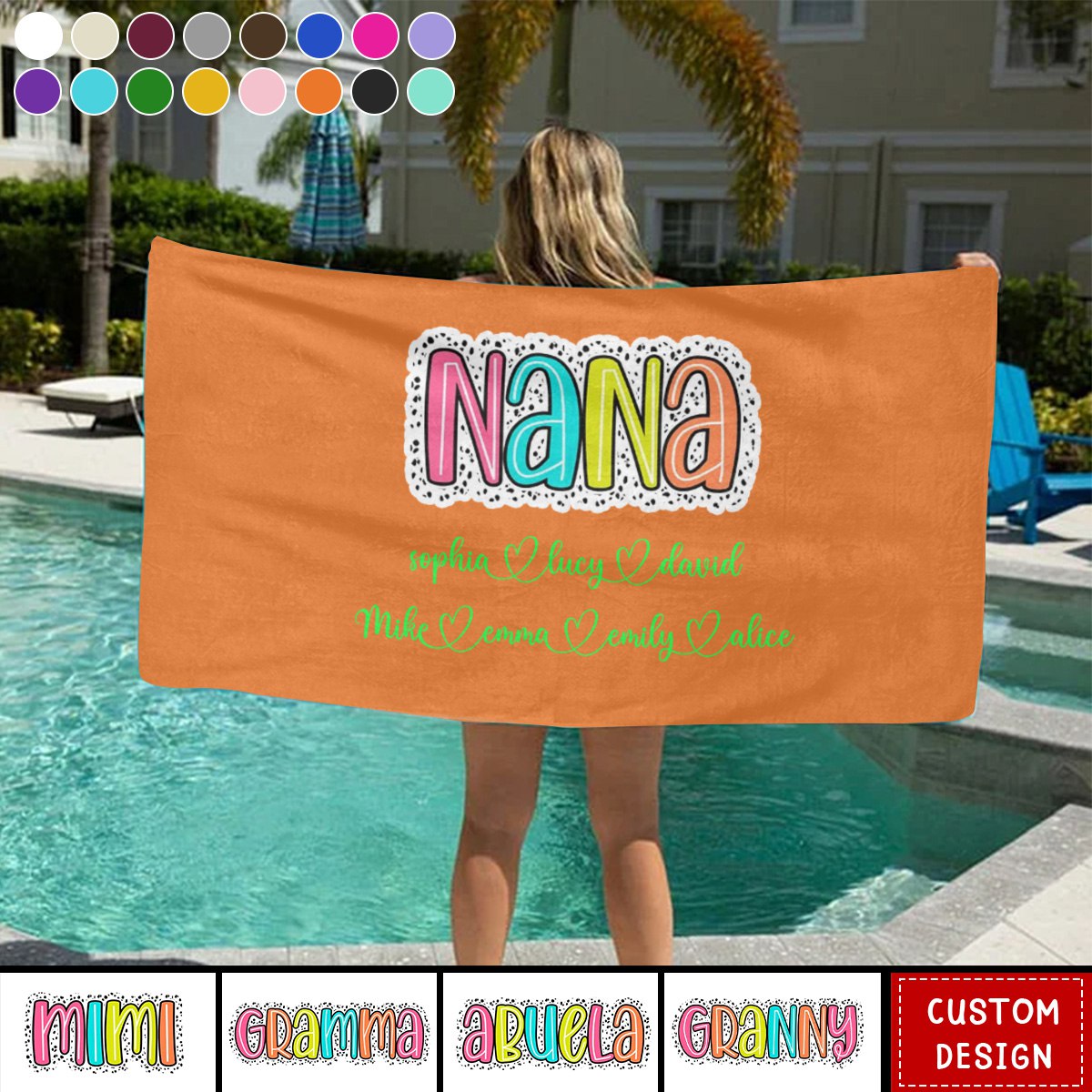 Gift For Grandma With Kids Name Personalized Beach Towel