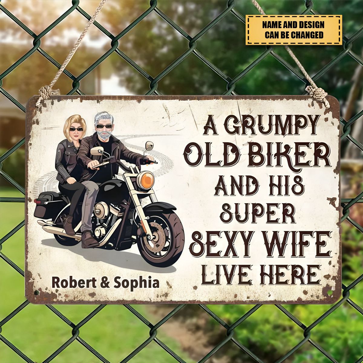 Grumpy Biker And His Wife - Gift For A Biker - Personalized Custom Metal Sign