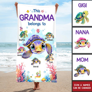 This Grandma Belongs To Turtle - Personalized Beach Towel, Gift for Grandmas Moms Aunties