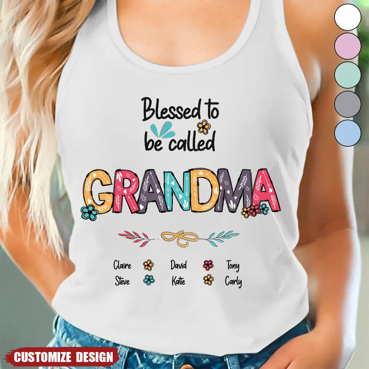 Blessed To Be Called Grandma - Personalized Racer Back Tank Top - Gift For Mom, Grandma
