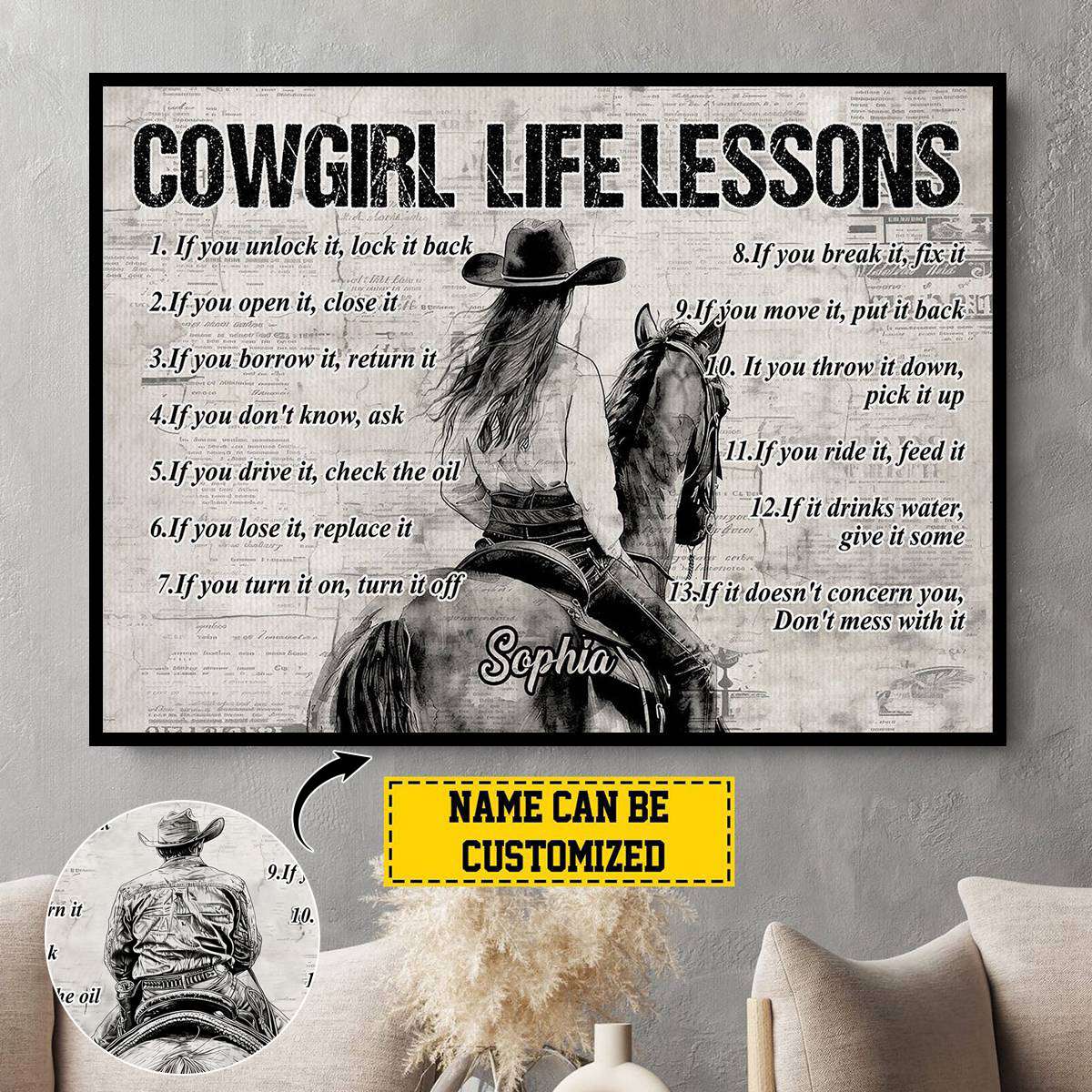 Personalized Motivational Cowgirl And Cowboy Poster-Poster Gift For Rodeo Lovers