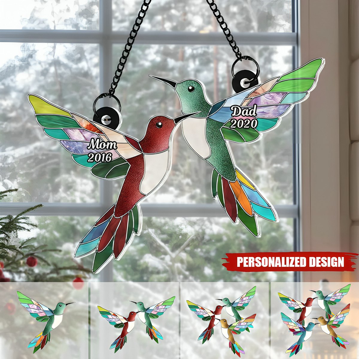 Stained Hummingbirds - Personalized Suncatcher