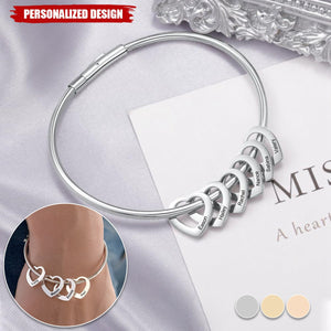 Personalized Heart Charms Bracelet with Engraved Name-Gift For Mom/Grandma