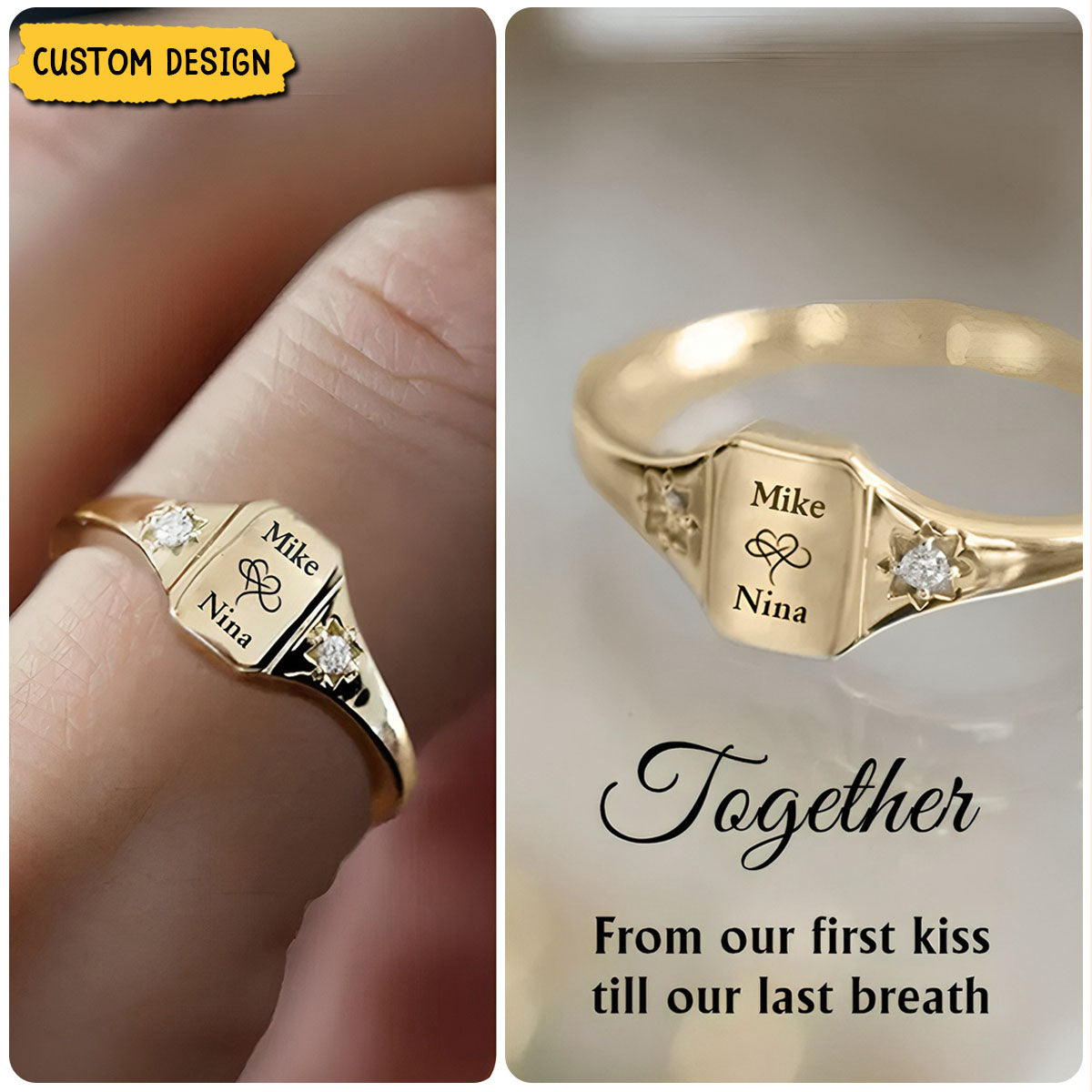 Custom Name Personalized Rings With 2 Birthstones, Gift for Couple (Unisex Design)