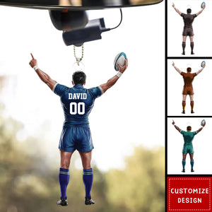 Personalized Rugby Player Car Ornament - Gifts For Rugby Lovers