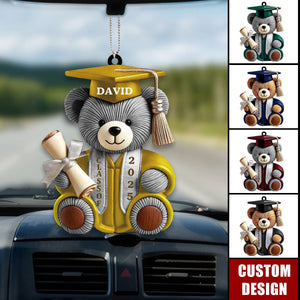 Graduation Bear - Personalized Acrylic Car Ornament, Graduation Gift