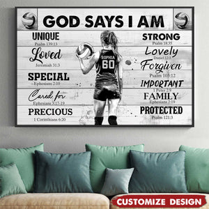 God Says I Am-Personalized Volleyball Girl Poster-Gift For Volleyball Lovers