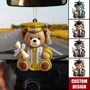 Graduation Bear - Personalized Acrylic Car Ornament, Graduation Gift