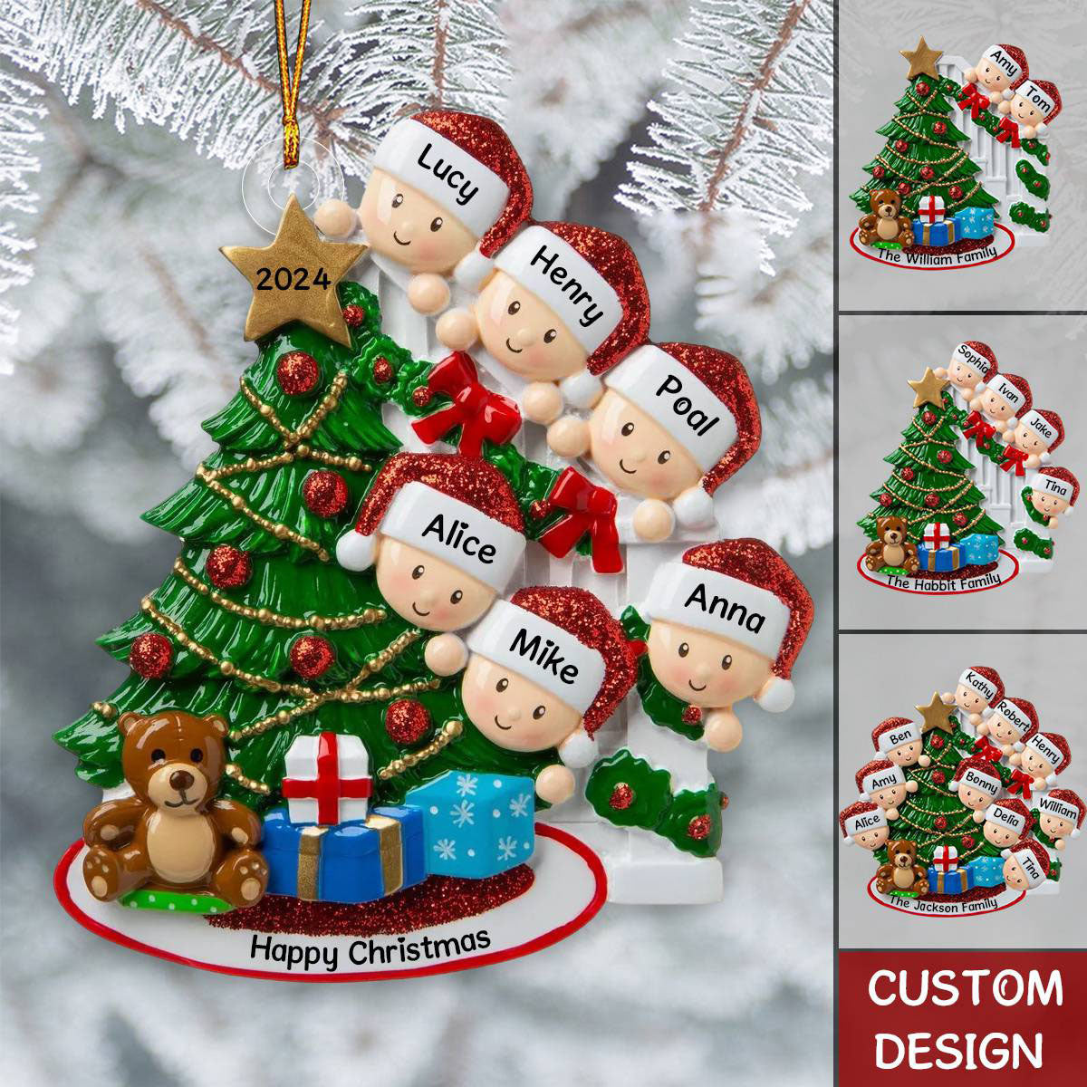 2024 New Release - Peeking Family Personalized Flat Acrylic Christmas Tree Ornaments