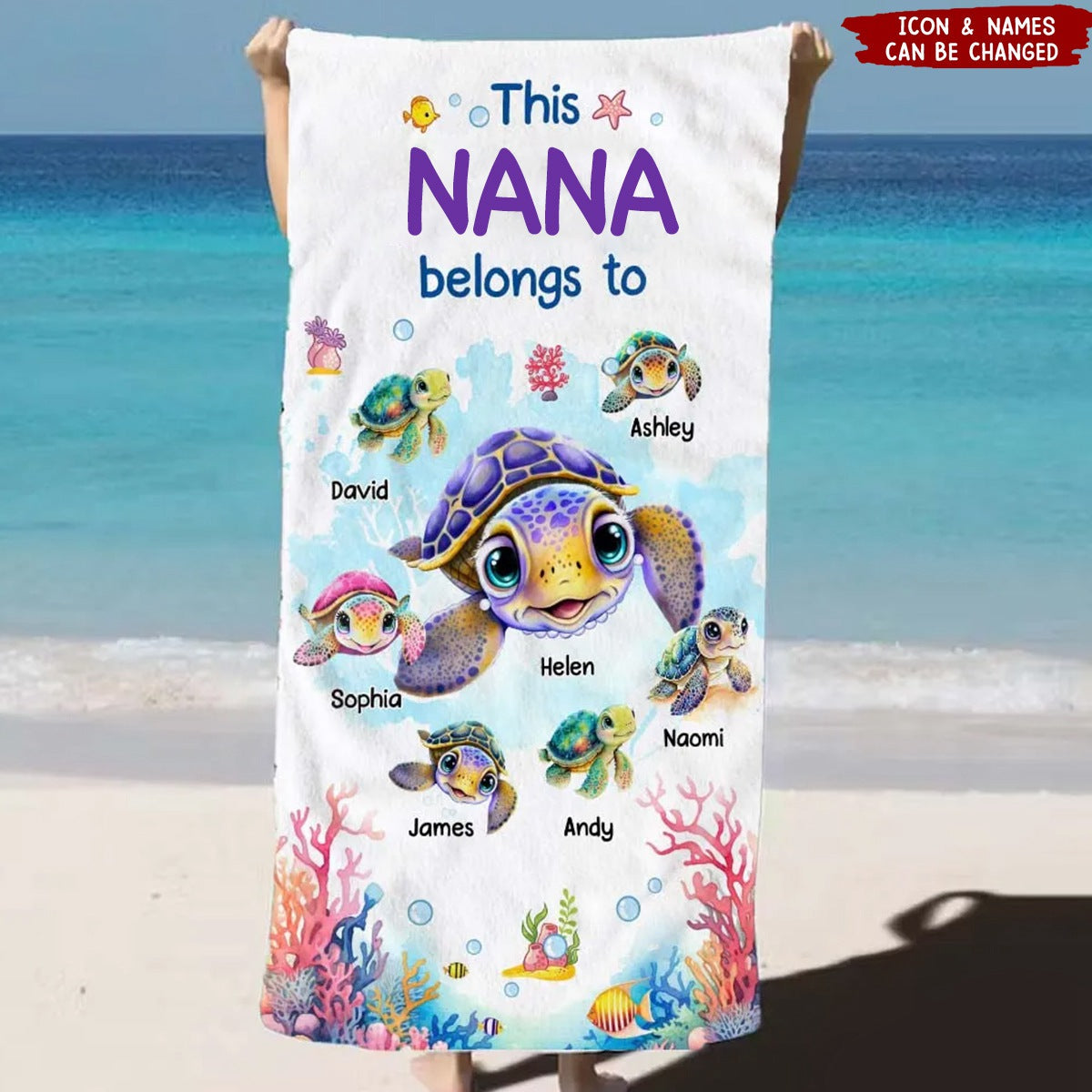 This Grandma Belongs To Turtle - Personalized Beach Towel, Gift for Grandmas Moms Aunties