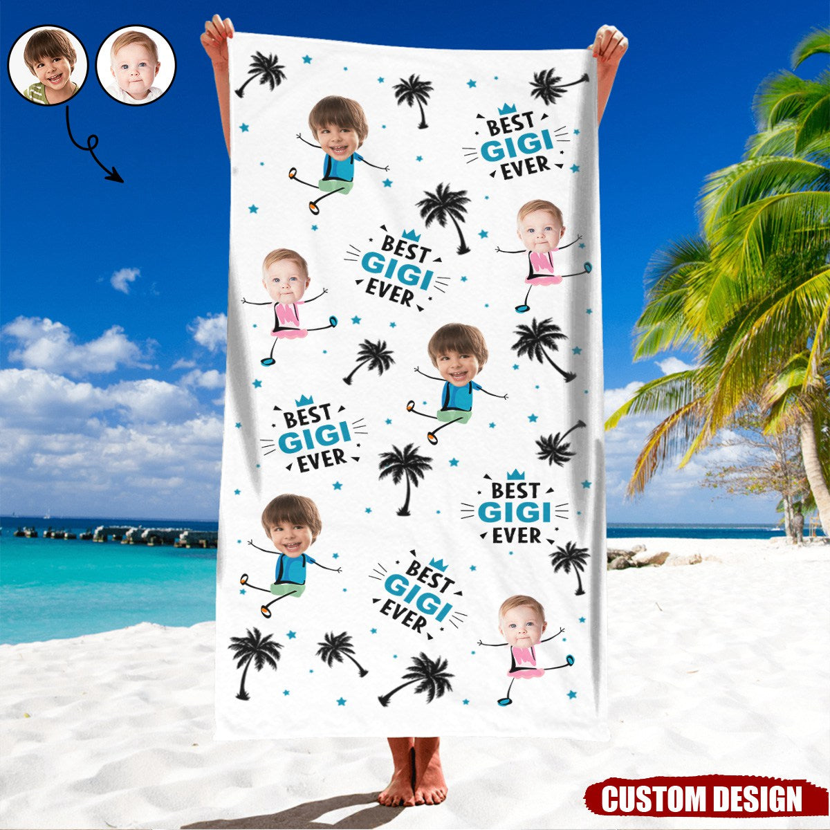 Custom Photo Best Nana Ever Coconut Palm - Personalized Beach Towel