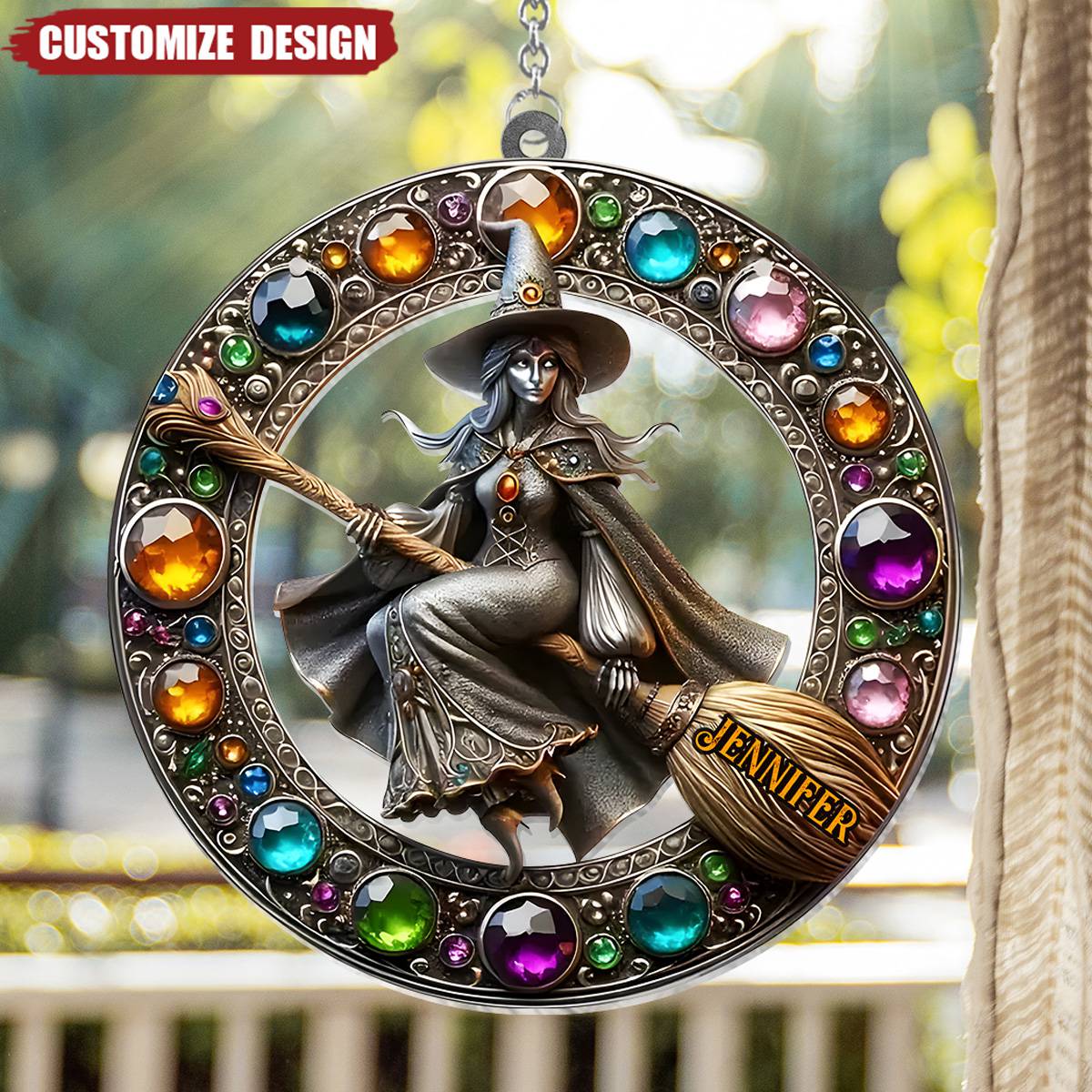 Personalized Witch Window Hanging Flat Suncatcher Ornament, Halloween Gift