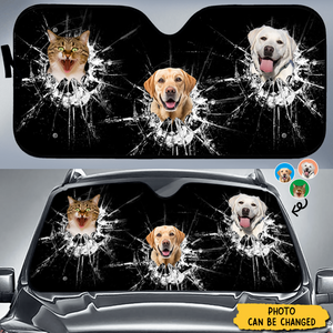 Custom Photo Cats Dogs Broken Glasses - Personalized Auto Sunshade