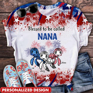 4th of July Turtle Grandma, Mom With Kid Personalized 3D T-shirt, Independence Day Gift