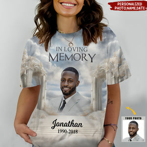 Memorial Upload Photo Heaven Gate Sky, In Loving Memory Personalized 3D T-shirt