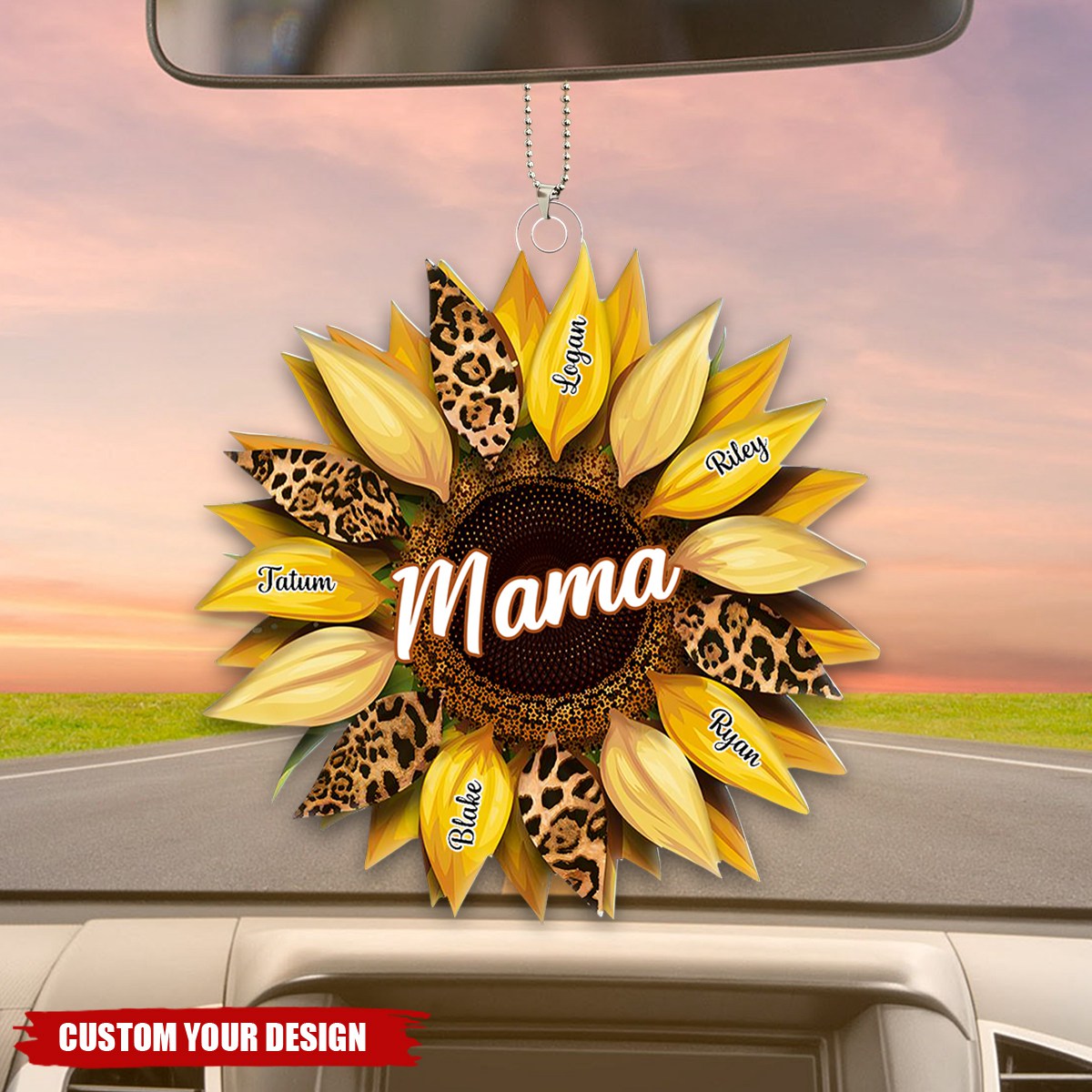 Nana, Mom, Auntie Family Sunflower - Personalized Acrylic Car Ornament - Birthday, Loving Gift For Mother, Grandma, Grandmother