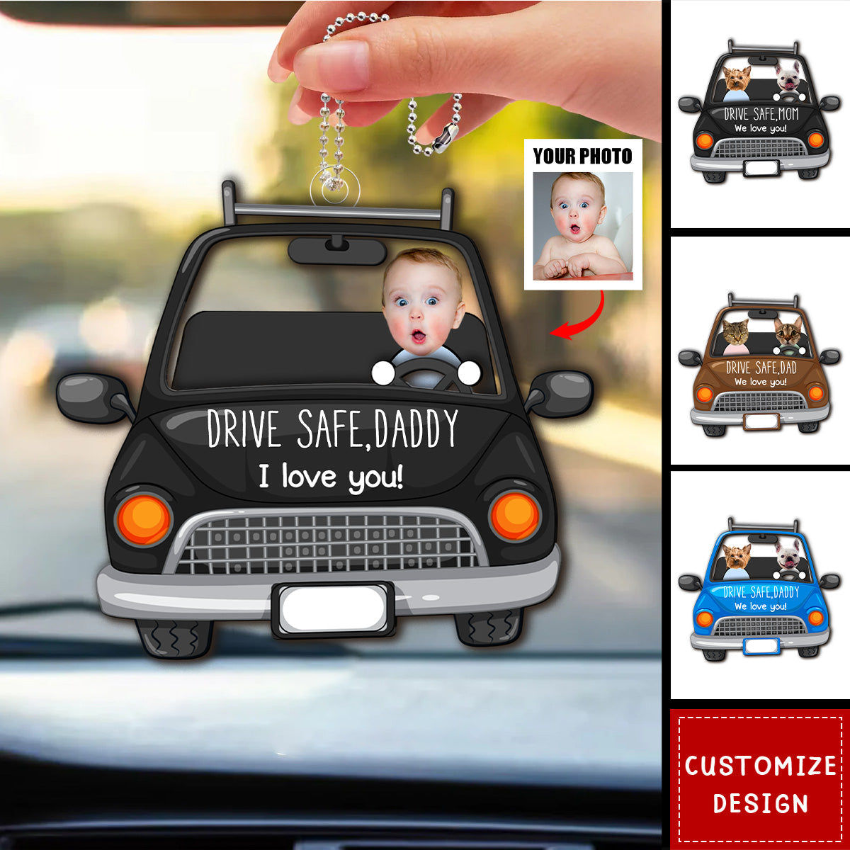 Drive Safe I Love You - Personalized Photo Car Ornament - Gift For Family