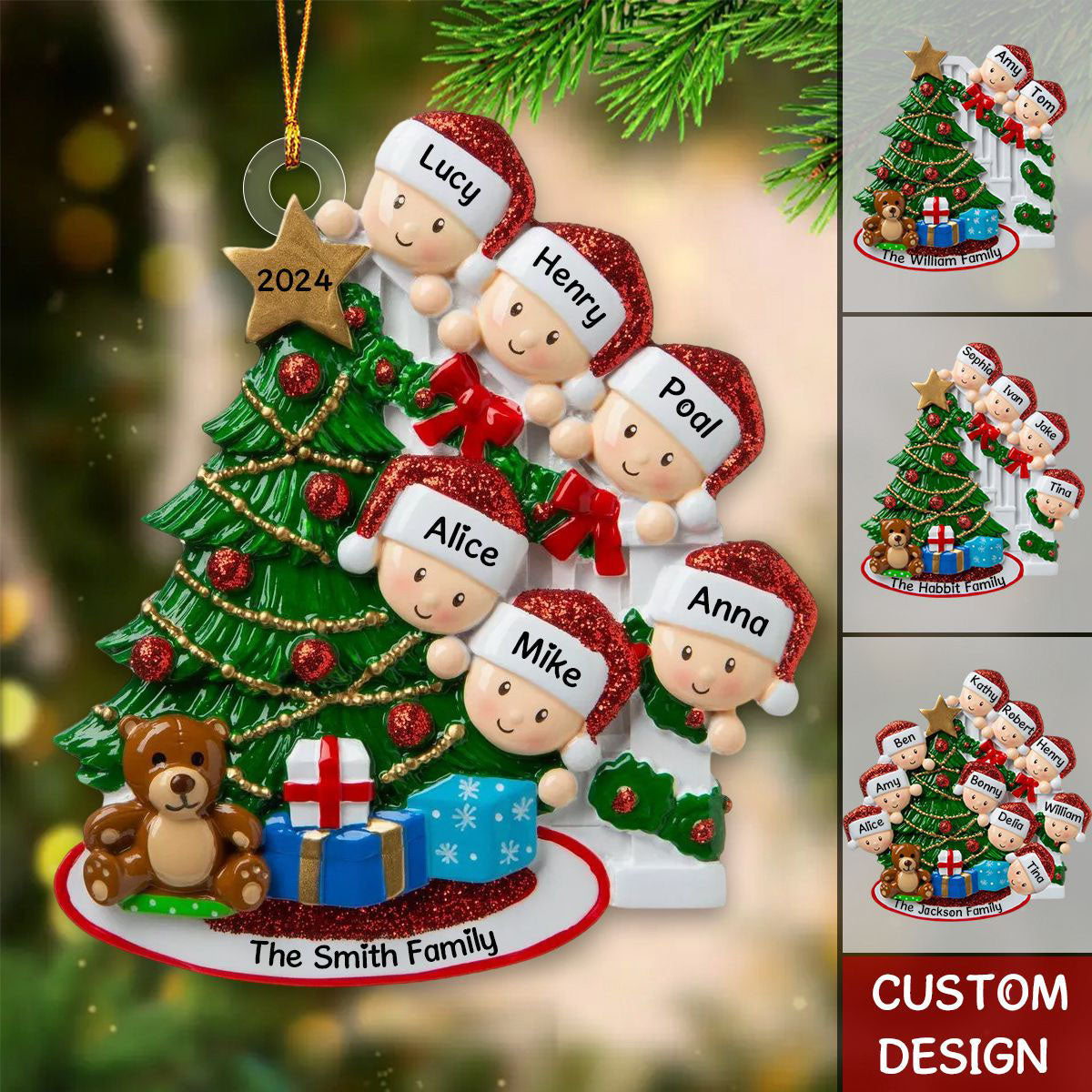 2024 New Release - Peeking Family Personalized Flat Acrylic Christmas Tree Ornaments