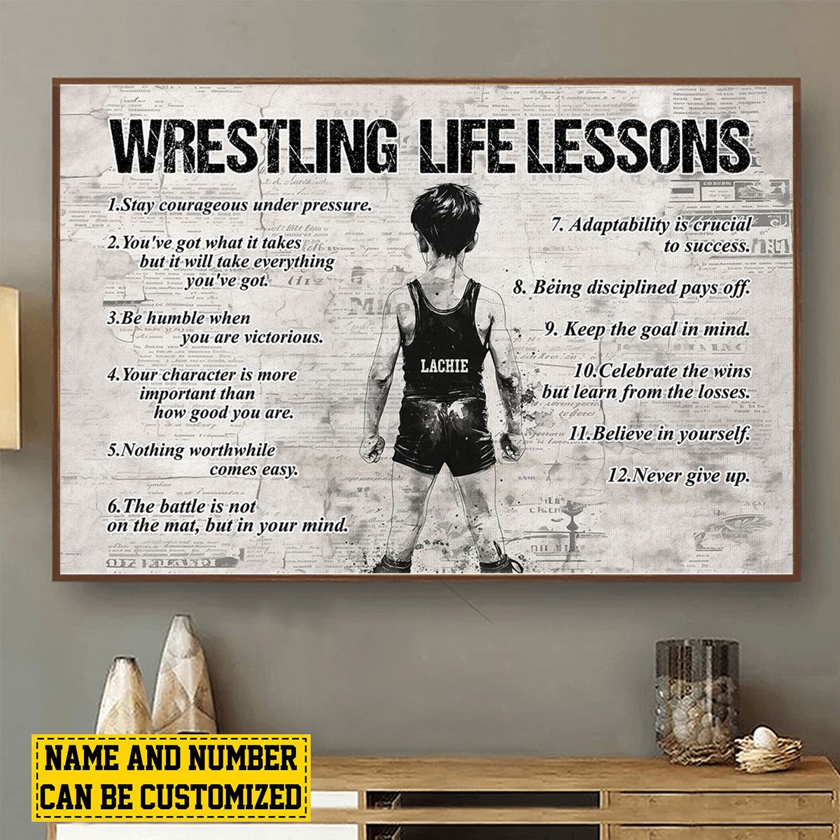 Personalized Wrestling Boy Life Lessons Poster - Gift For Young Wrestling Fans