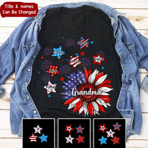 Sunflowers 4th Of July Grandma - Personalized T Shirt - Gift for Grandma/Mom