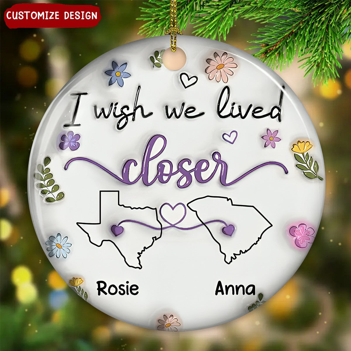 2024 New Release - I Wish We Lived Closer - Personalized 3D Inflated Effect Ceramic Ornament, Gift For Sister, Family