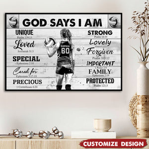 God Says I Am-Personalized Volleyball Girl Poster-Gift For Volleyball Lovers