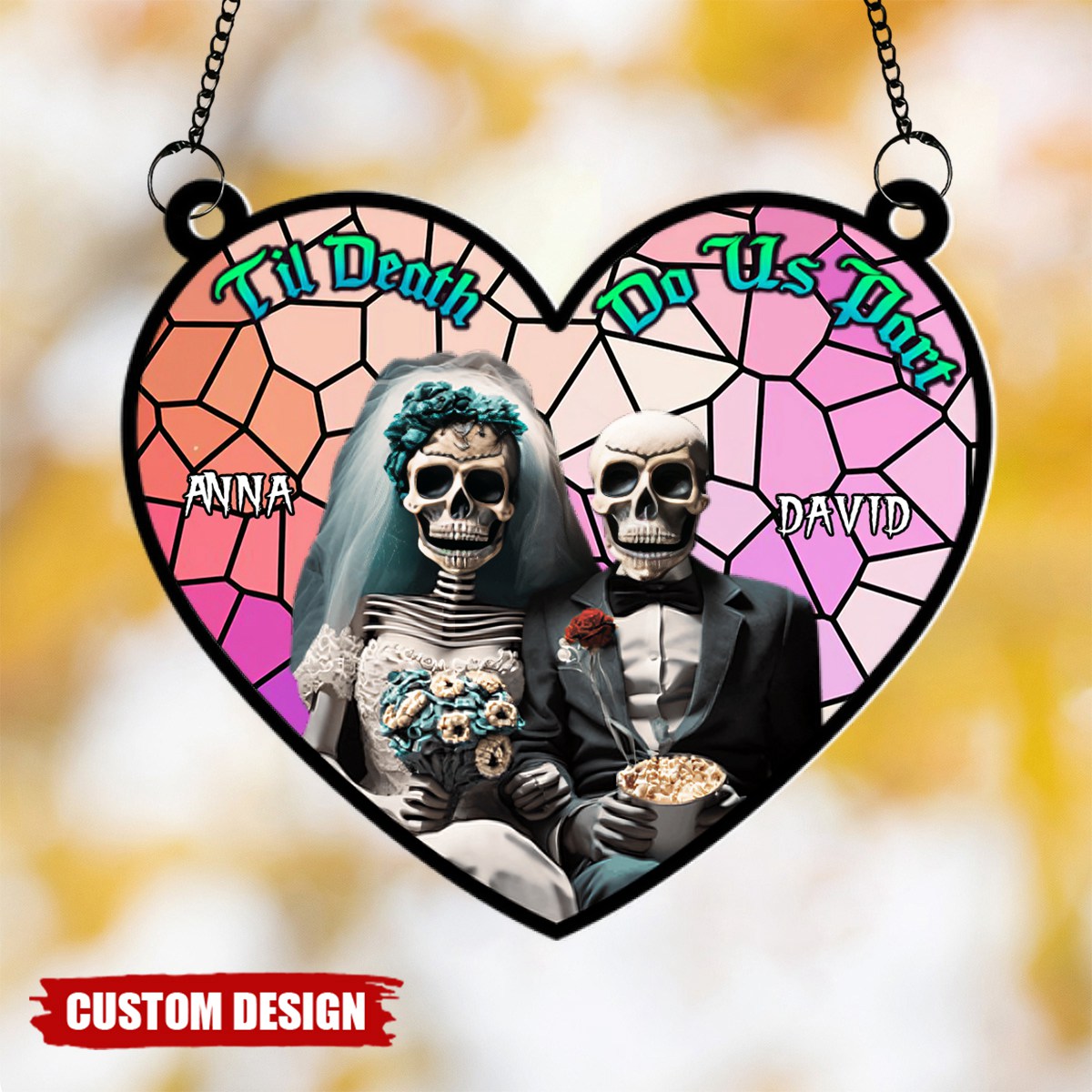 Til Death Do Us Part - Personalized Skull Couple Window Hanging Suncatcher