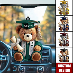 Graduation Bear - Personalized Acrylic Car Ornament, Graduation Gift