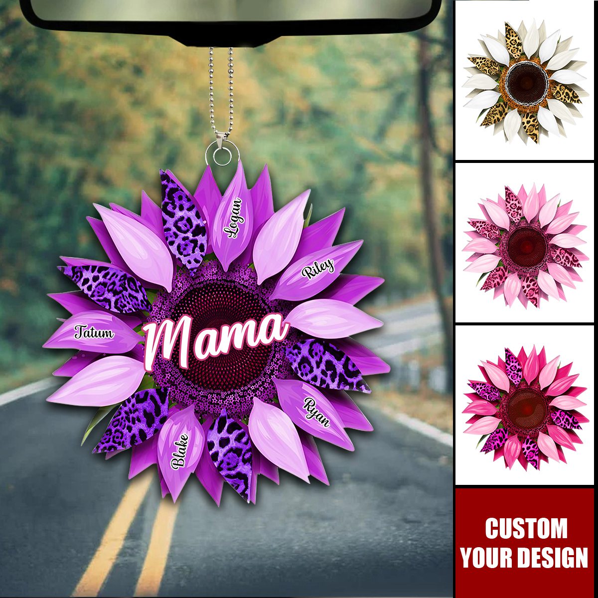 Nana, Mom, Auntie Family Sunflower - Personalized Acrylic Car Ornament - Birthday, Loving Gift For Mother, Grandma, Grandmother