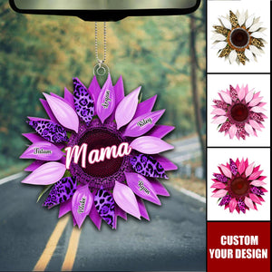 Nana, Mom, Auntie Family Sunflower - Personalized Acrylic Car Ornament - Birthday, Loving Gift For Mother, Grandma, Grandmother