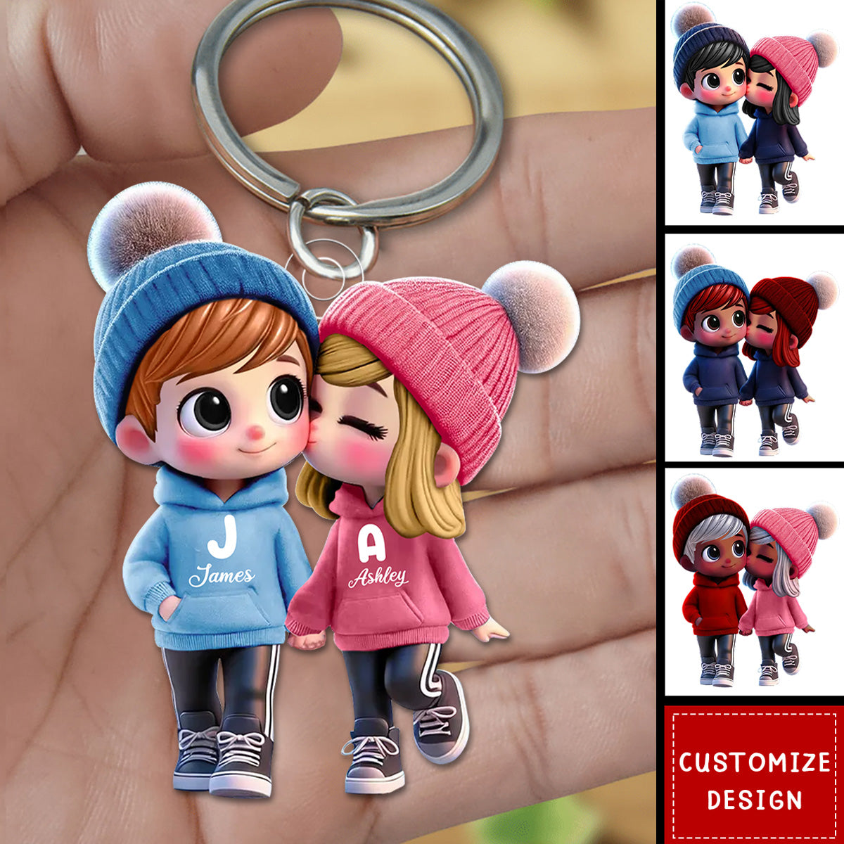 Cute Cartoon Couple Walking Personalized Acrylic Keychain-Gift For Couple