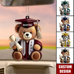 Graduation Bear - Personalized Acrylic Car Ornament, Graduation Gift