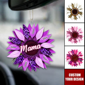 Nana, Mom, Auntie Family Sunflower - Personalized Acrylic Car Ornament - Birthday, Loving Gift For Mother, Grandma, Grandmother