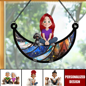 Girl And Her Dogs-Personalized Window Hanging Suncatcher Ornament