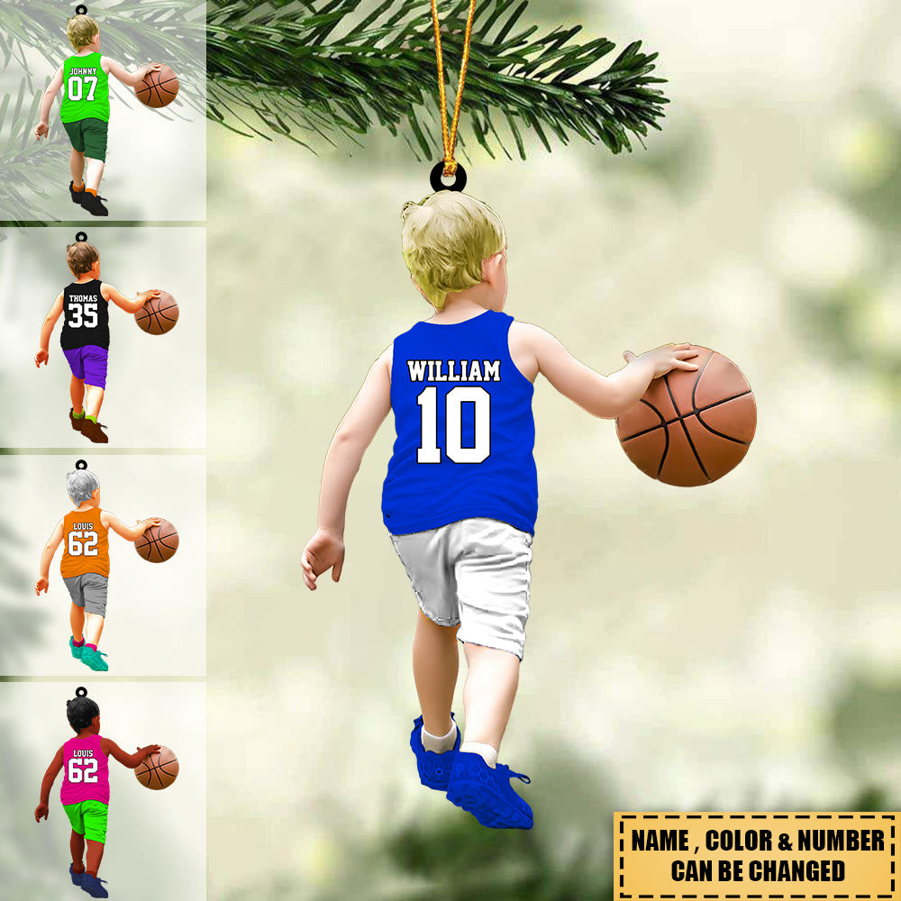 Personalized little Boy Basketball Player Hanging Ornament