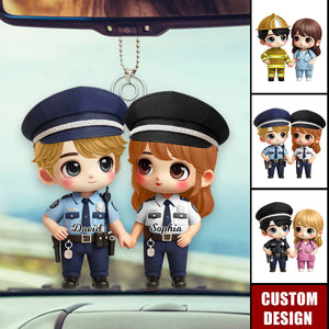 Cute Cartoon Couple by Occupation Personalized Car Ornament, Anniversary Gift For Couple