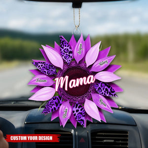 Nana, Mom, Auntie Family Sunflower - Personalized Acrylic Car Ornament - Birthday, Loving Gift For Mother, Grandma, Grandmother