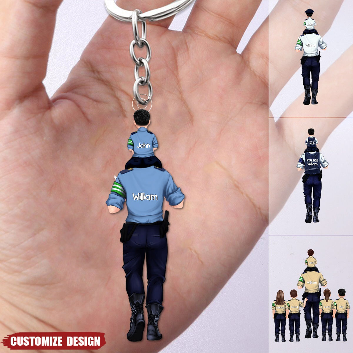 Personalized Police Dad And Kid Keychain - Gift For Family