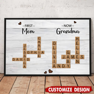 First Mom Now Grandma Crossword Puzzle Art Personalized Poster, Gift For Grandma, Mom