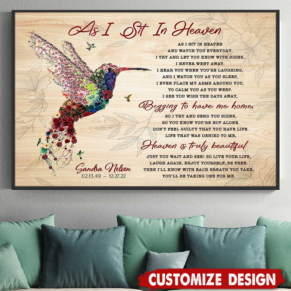 As I Sit In Heaven-Personalized Memorial Hummingbird Poster