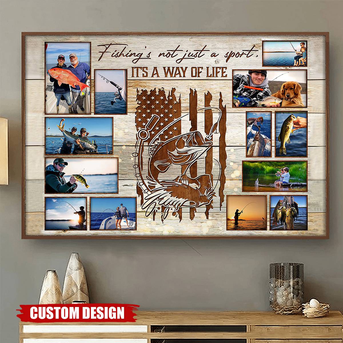 Personalized Fishing Photo Collage Poster, Gift For Fishing Lovers