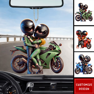 Motorcycle Pretty Cartoon Couple-Personalized Acrylic Car Ornament-Gift For Him, For Biker Couple