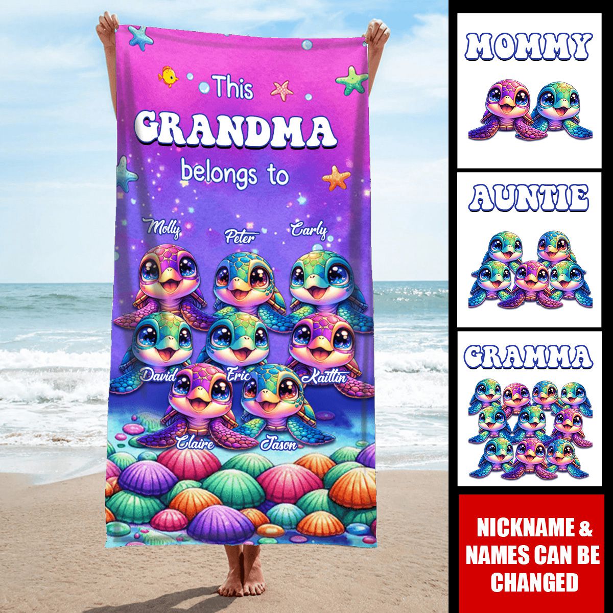 This Grandma belongs to Colorful Turtle - Personalized Beach Towel, Gift for Grandmas Moms Aunties