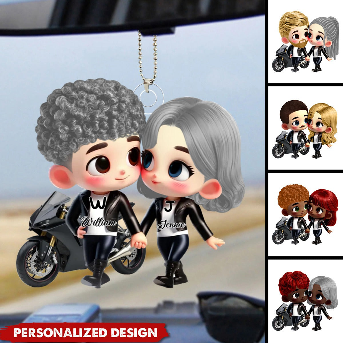 Cute Cartoon Motorcycle Couple-Personalized Car Ornament-Valentine's Day Gift